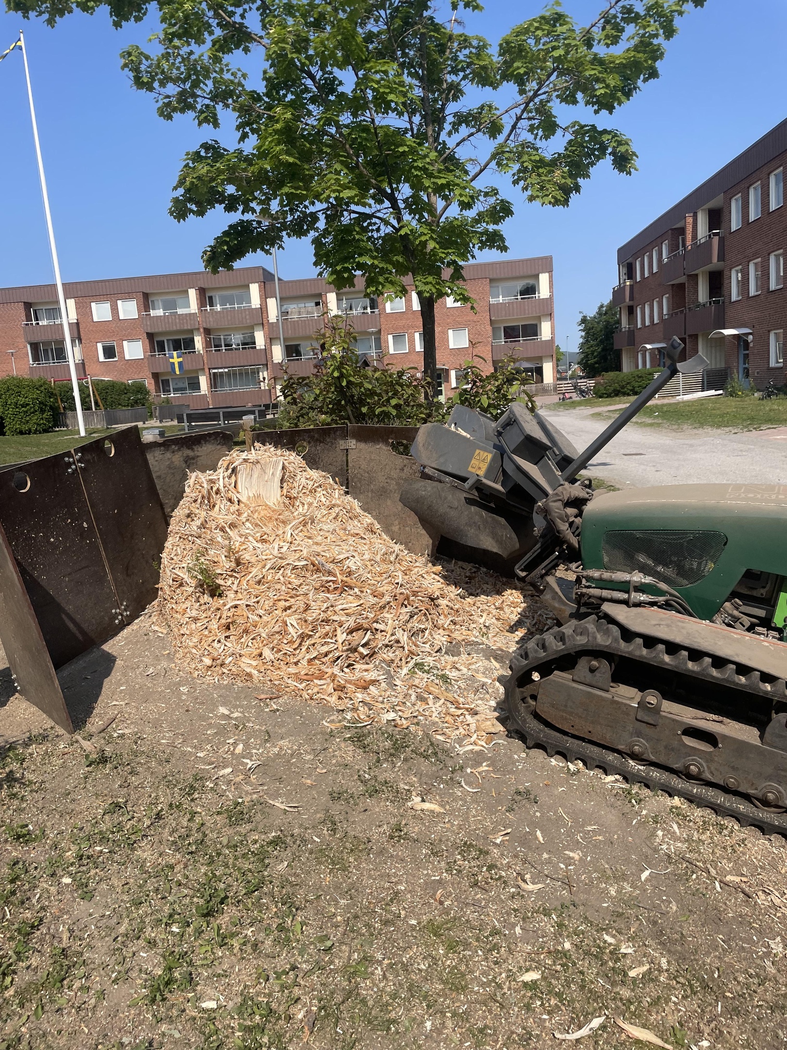 Stubbfräsning av stubbe inne på fastighetsområde.